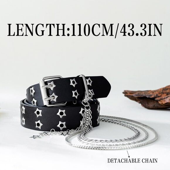 Punk Star Belts Hip Hop Black Belt Double Prong Buckle Belt With 8311 - Picture 6 of 6